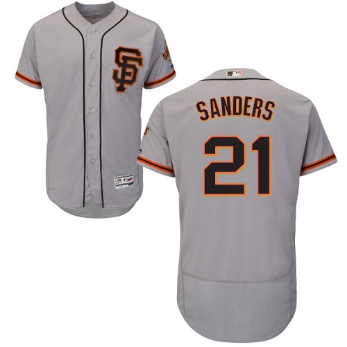Giants #21 Deion Sanders Grey Flexbase Authentic Collection Road 2 Stitched MLB Jersey - Click Image to Close